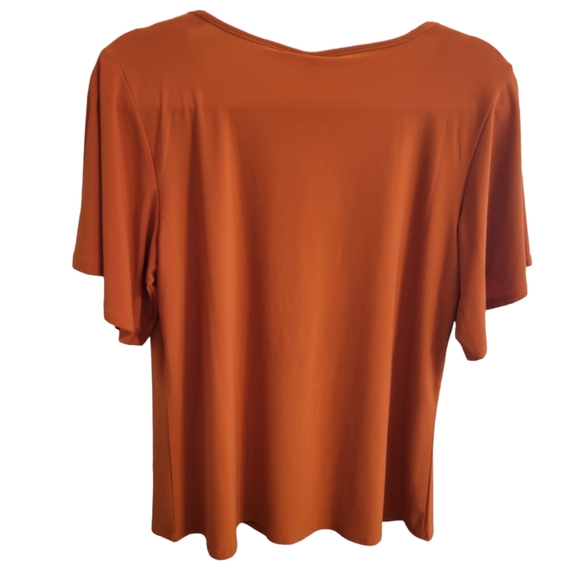 🎁FREE GIFT🎁 NY COLLECTION Orange Soft Lightweight Mesh Flutter Sleeve Knit Top - Picture 5 of 9
